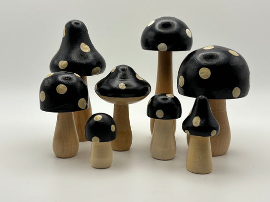 Mushrooms in Black Polka